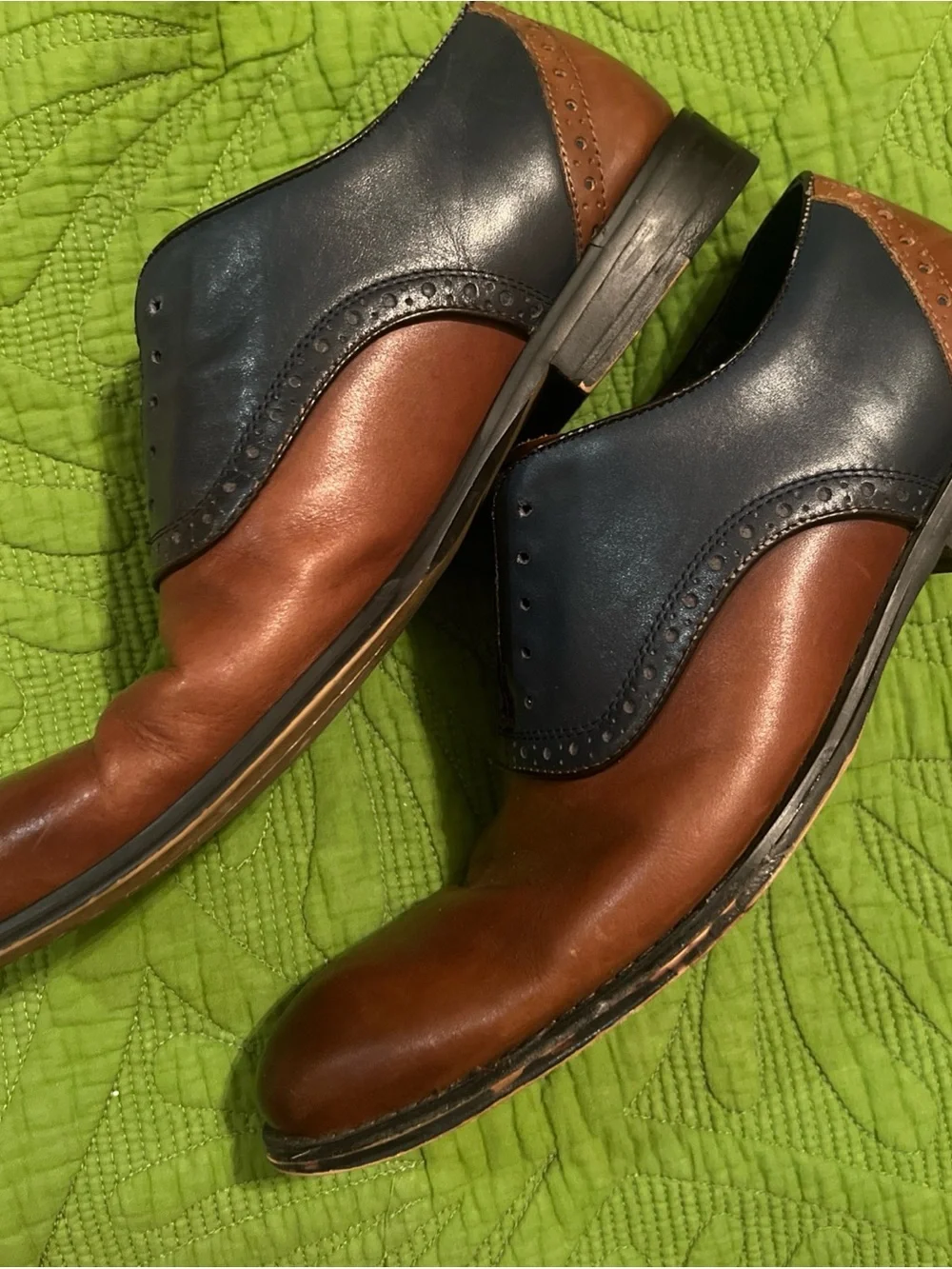 Aston Grey Drake Men’s Two-Tone Brown and Navy Leather Oxfords Sz 9.5 Pre-owned